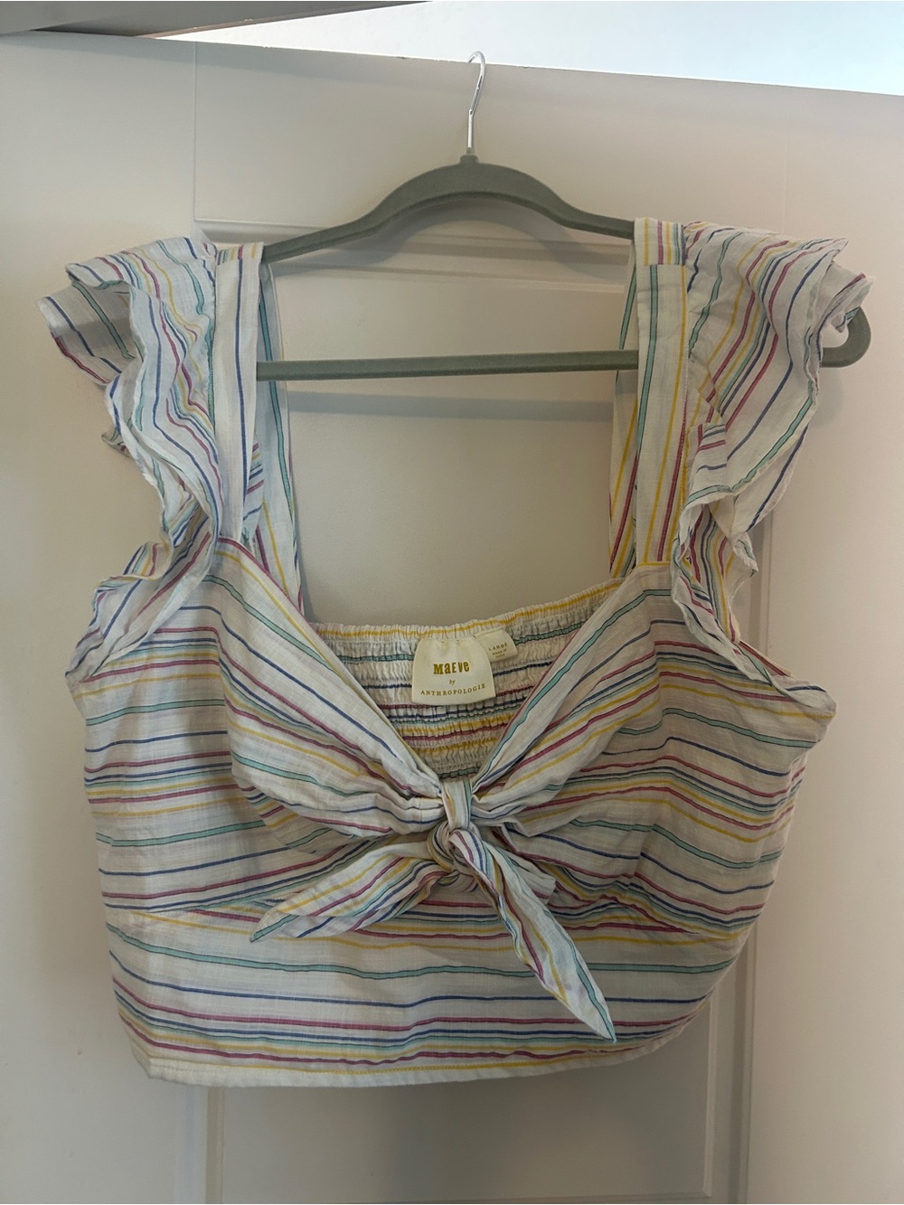 Maeve Striped Tie-Front Ruffle-Sleeve Crop Top - Multi